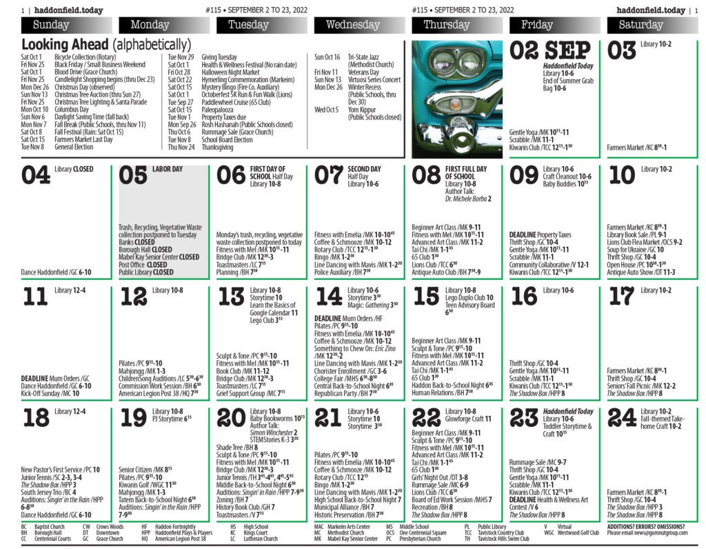 Haddonfield Event Calendar - September 03